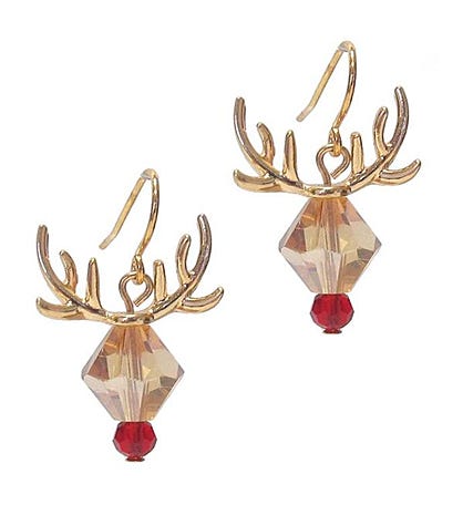 Gold Crystal Rudolph Reindeer Earring